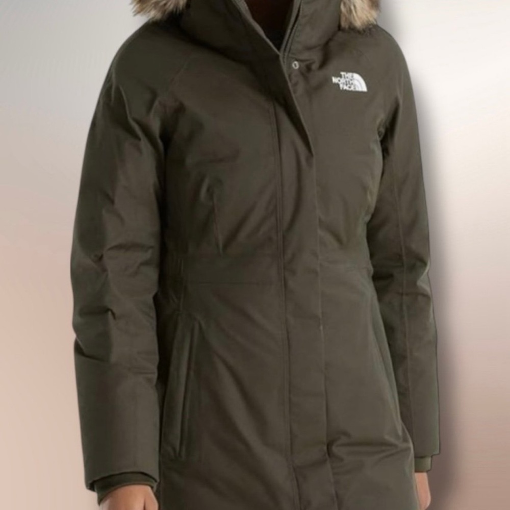 The North Face Women's Olive Green Insulated Parka with Faux Fur Trim